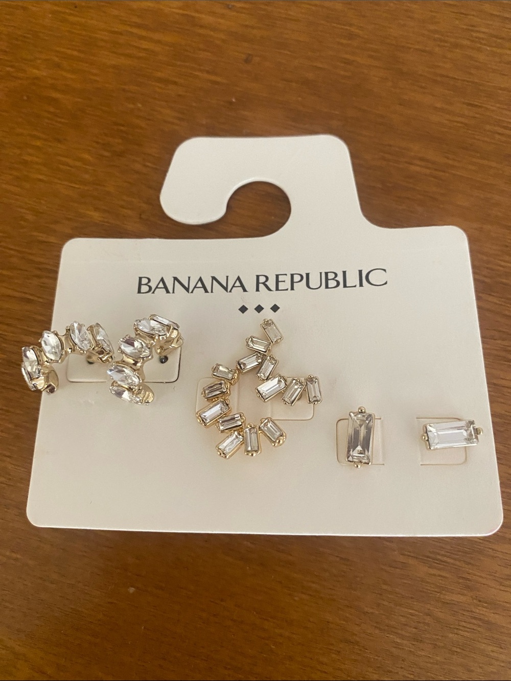 Banana Republic Gold-Tone Earrings with Clear Crystals - Set of Four